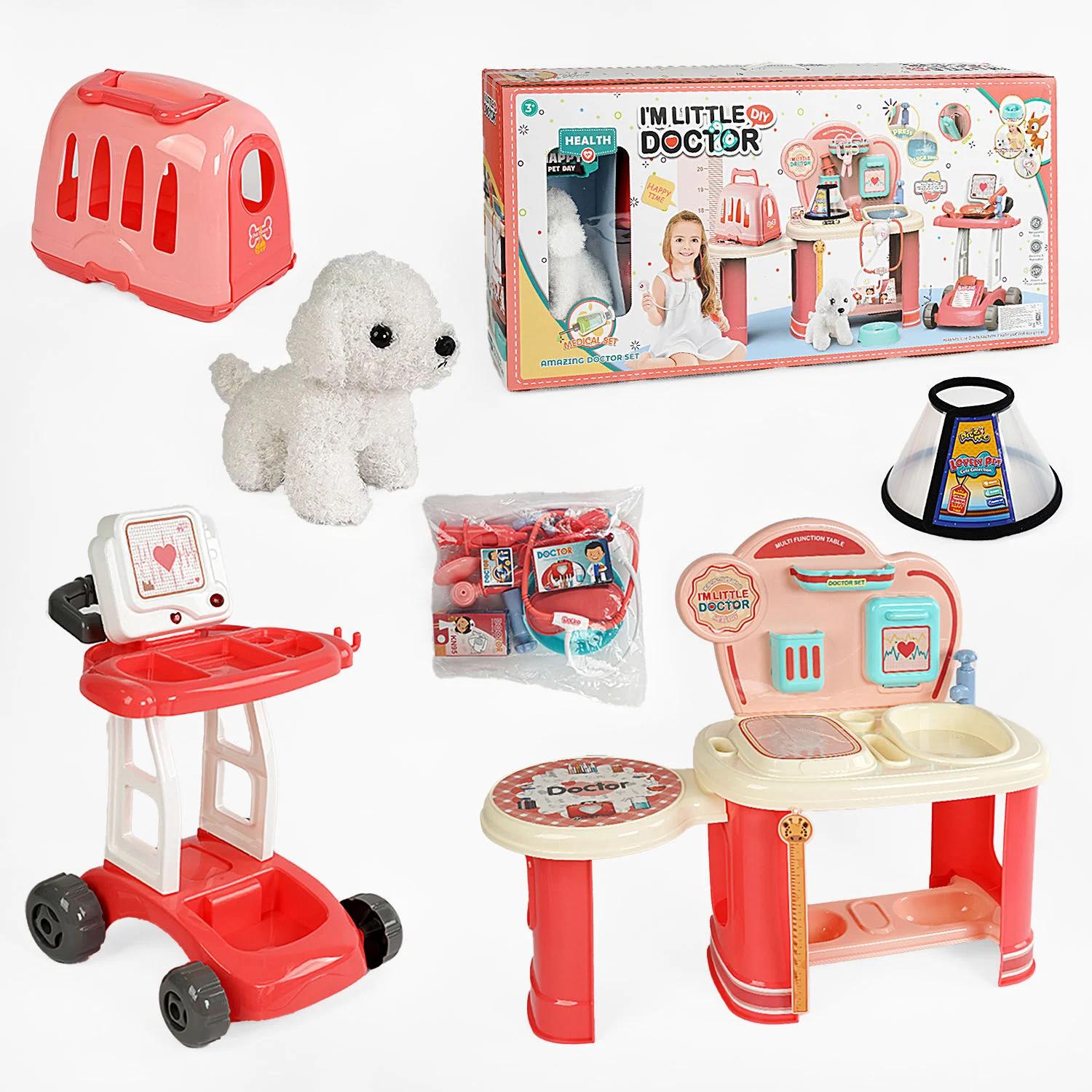 Набор врача игровой 8836 A-2 столик с полочками/тележка/переноска/собачка/инструменты врача/наклейки 70х28х58,5 см (157930)
