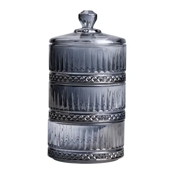 Конфетница трехуровневая YIWU HP-YH-76 стеклянная ребристая с крышкой Серый (149-107-HP-YH-76) - фото 3 Конфетница трехуровневая YIWU HP-YH-76 стеклянная ребристая с крышкой Серый (149-107-HP-YH-76) - фото 3
