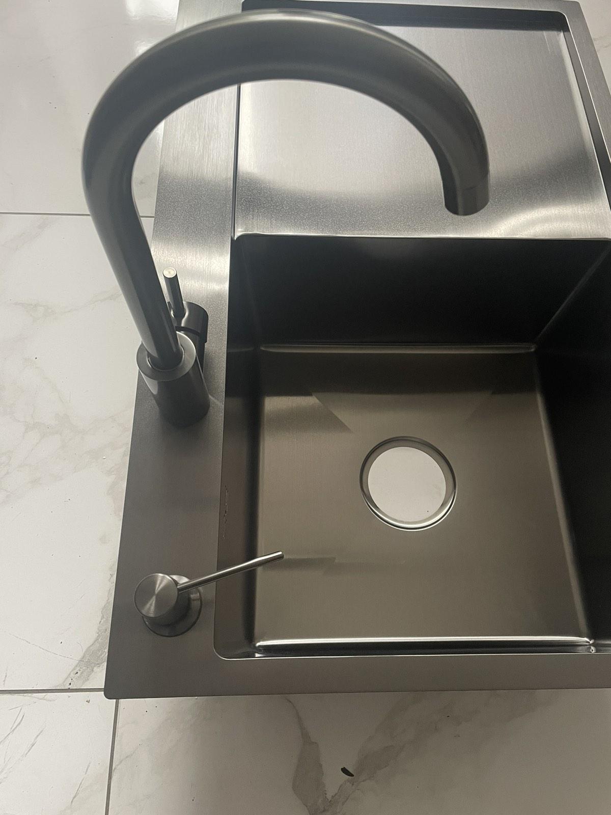 Мийка для кухні Lidz 7849BL PVD ліва Чорний/змішувач-кран для кухні Kroner-SCH035PVD - фото 5