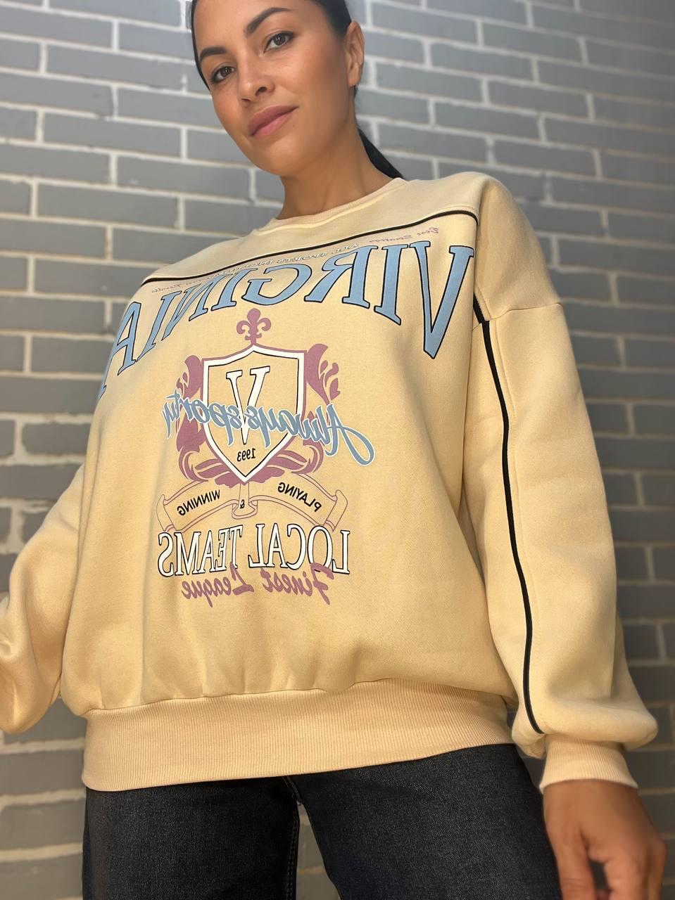 Свитшот женский OLIVIA 2468 VIRGINIA утепленный на флисе OS Светло-бежевый (1116) - фото 4 Свитшот женский OLIVIA 2468 VIRGINIA утепленный на флисе OS Светло-бежевый (1116) - фото 4