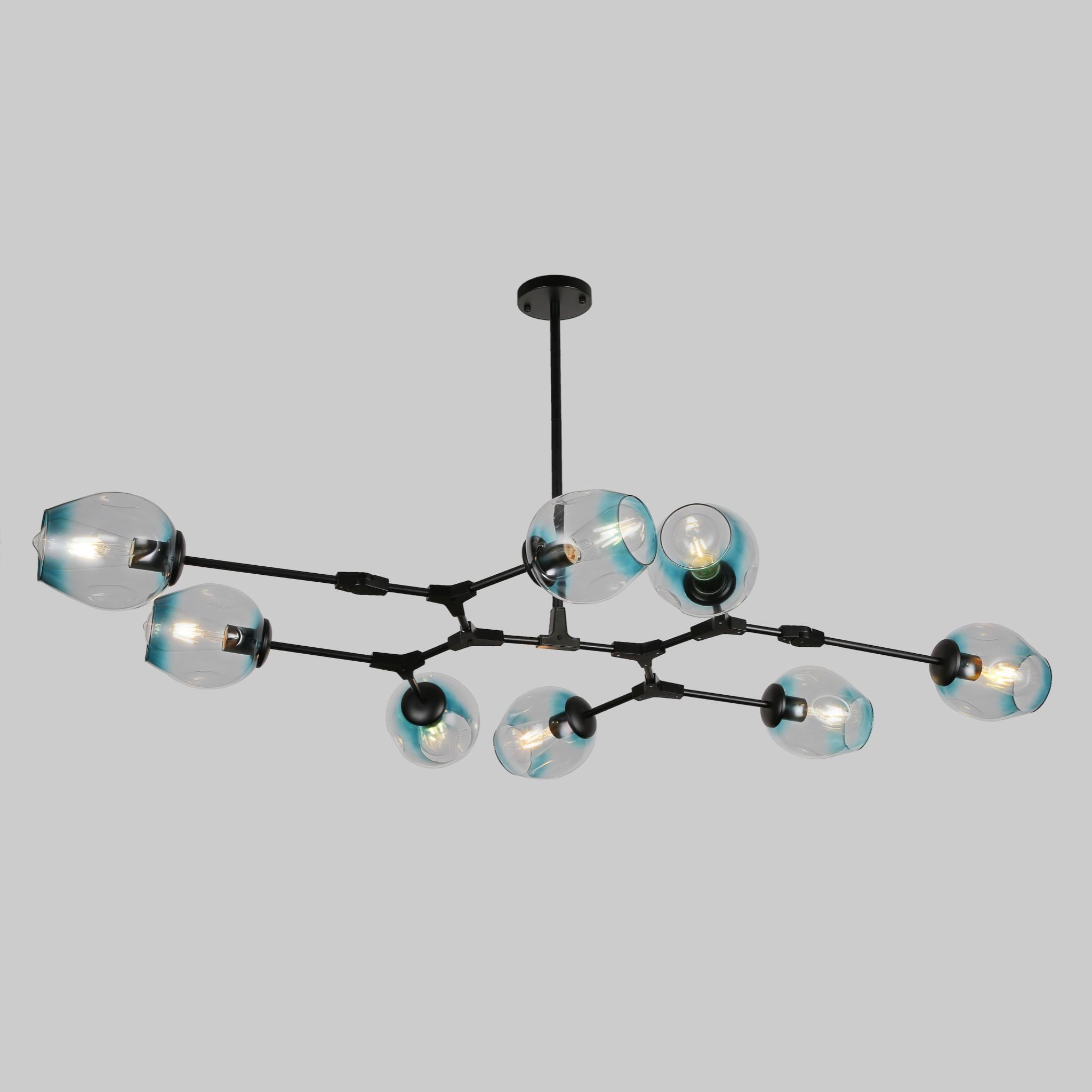 Люстра Molecule на 8 ламп с голубо-прозрачными плафонами Черный