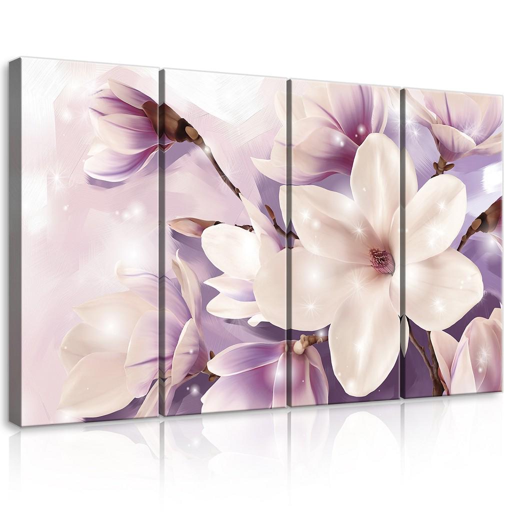 Модульна картина на полотні 4x30x80 см Магнолії на бузковому тлі (PS20923S7)