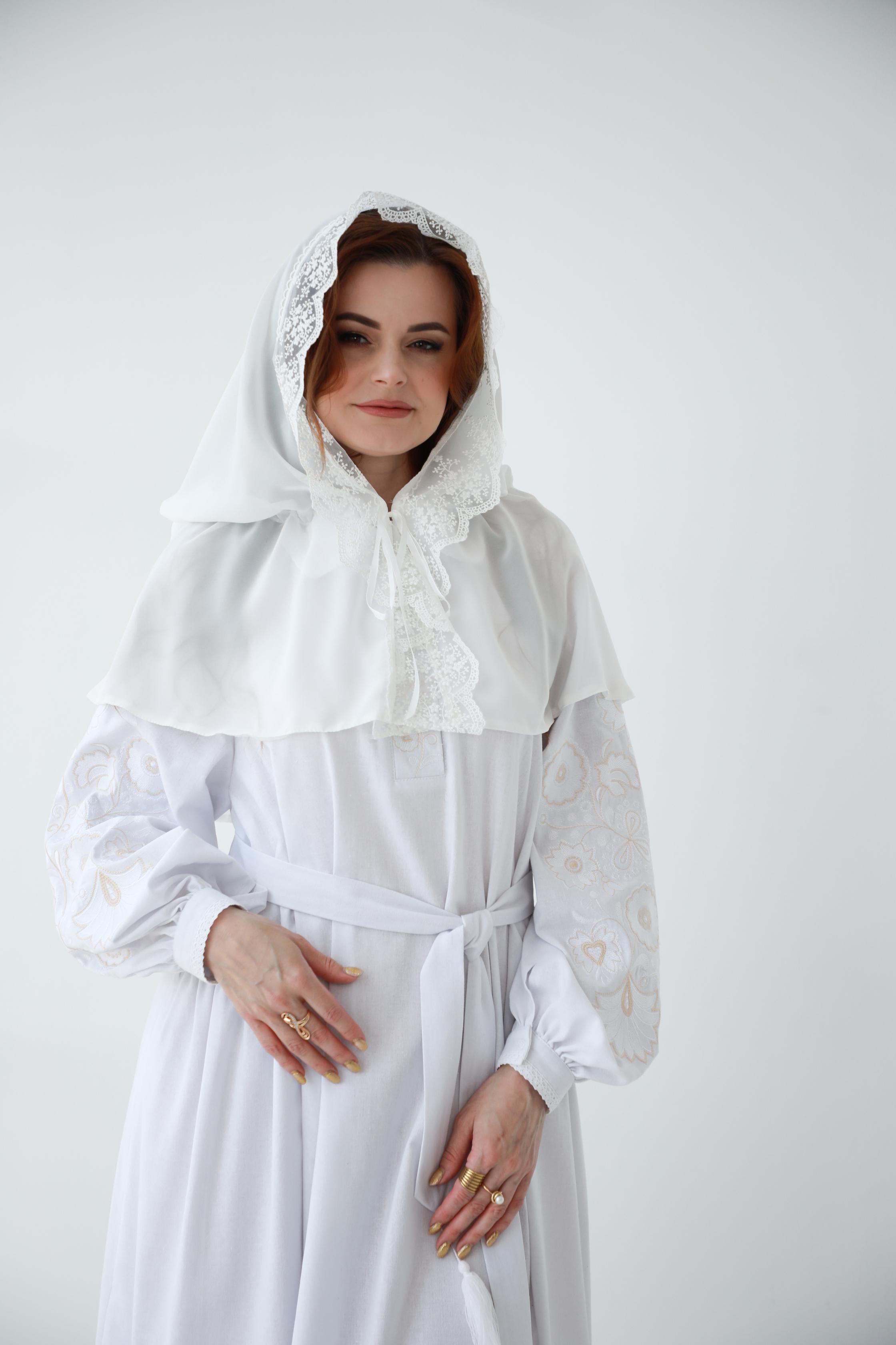 Палантин для храму на голову Білий (п028) - фото 9 Палантин для храму на голову Білий (п028) - фото 9