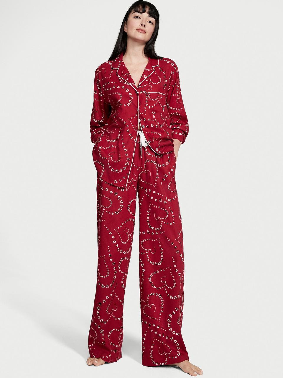 Піжама жіноча Victoria's Secret Flannel Long Pajama XL Red Swirl Heart (2166848012)