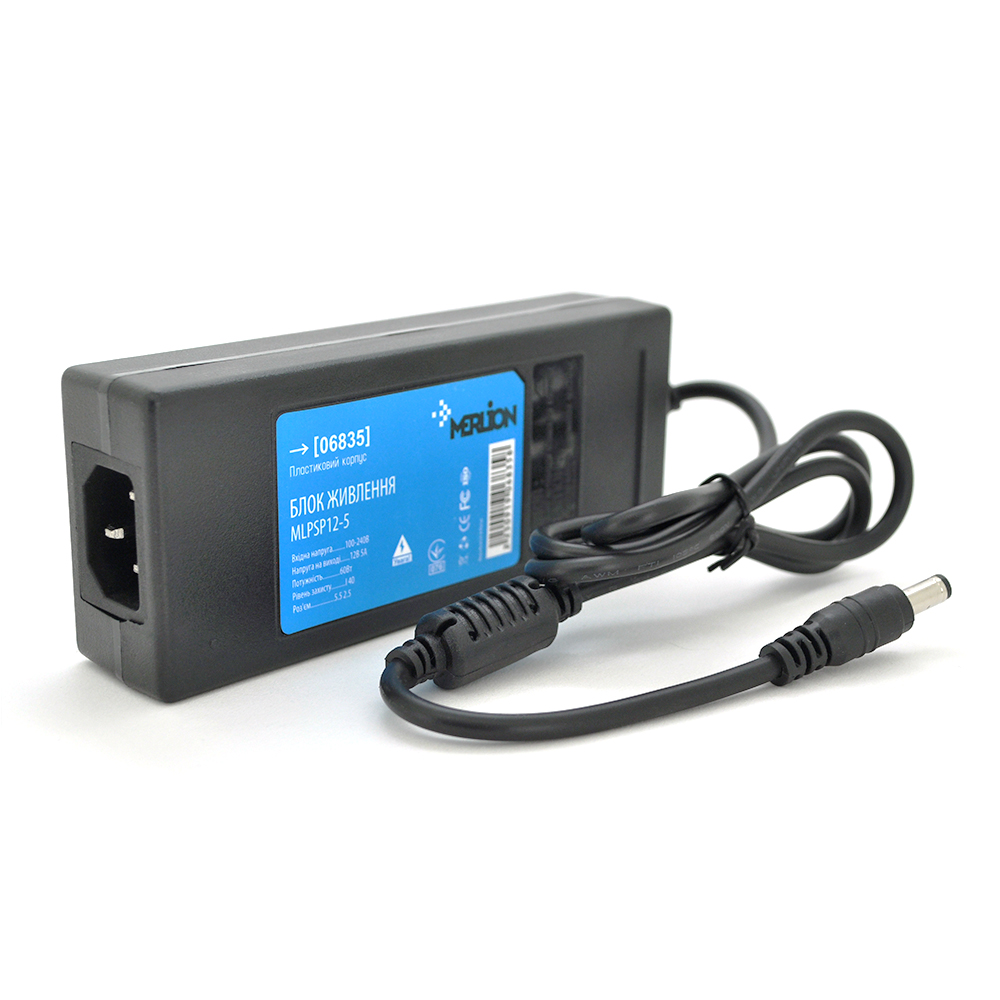 Адаптер питания импульсный Merlion MLPSP12-5 для светодиодных лент и видеонаблюдения 12 В 5 А 60 Вт (6835)