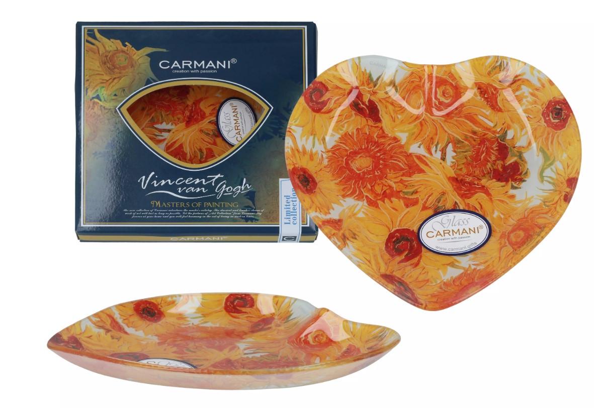 Тарелка стеклянная сердце Сармани Ван Гог Подсолнечник 18х19 см (198-1441) - фото 3 Тарелка стеклянная сердце Сармани Ван Гог Подсолнечник 18х19 см (198-1441) - фото 3