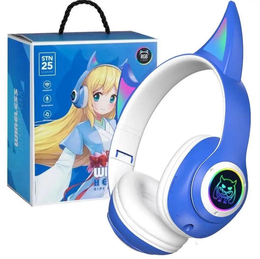 Наушники беспроводные STN-25 с ушками и LED-подсветкой Синий (2104618667) - фото 9 Наушники беспроводные STN-25 с ушками и LED-подсветкой Синий (2104618667) - фото 9