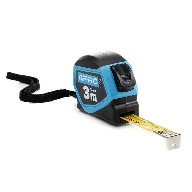 Рулетка прорезиненная Apro с автостопом 3 м х 16 мм (500301)