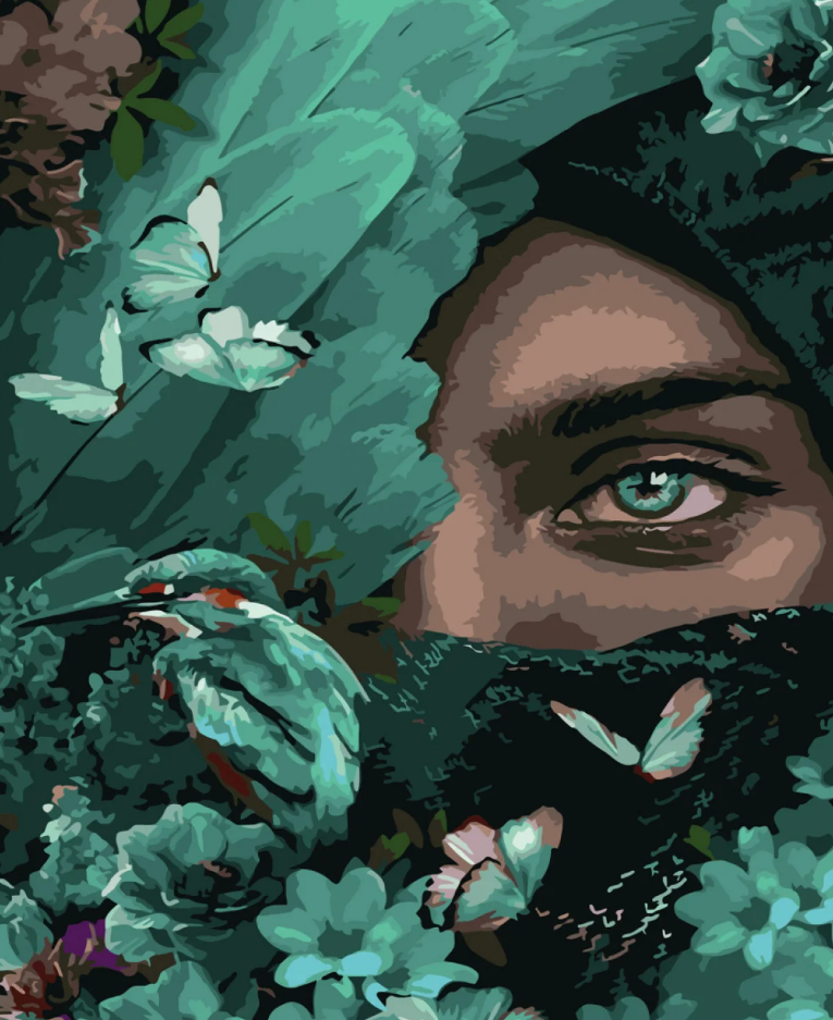 Картина по номерам Strateg Премиум Оттенки зеленого с лаком и уровнем 40x50 см (SY6719)