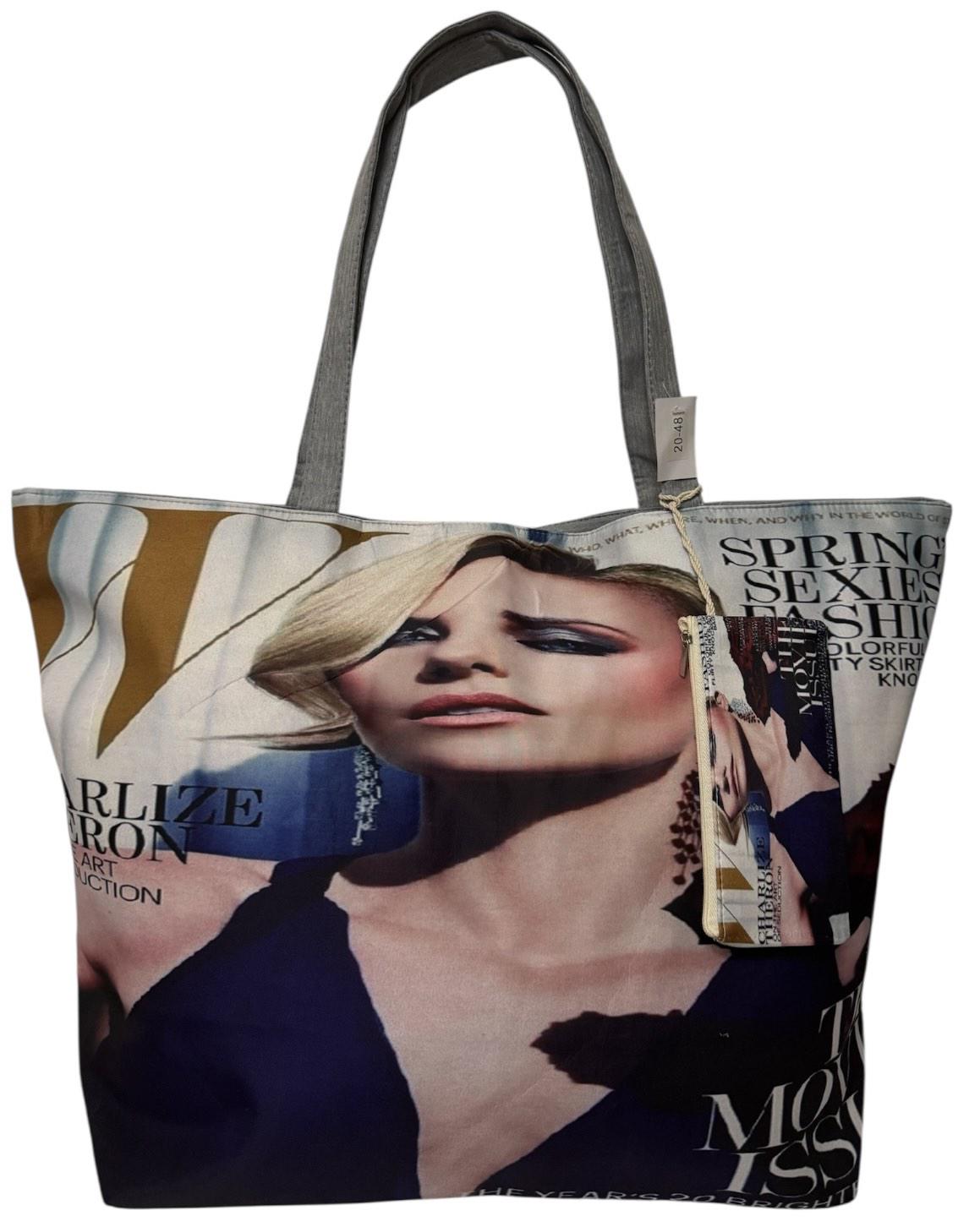 Сумка пляжна жіноча на блискавці 20-48 см Синій з сірим/бежевий