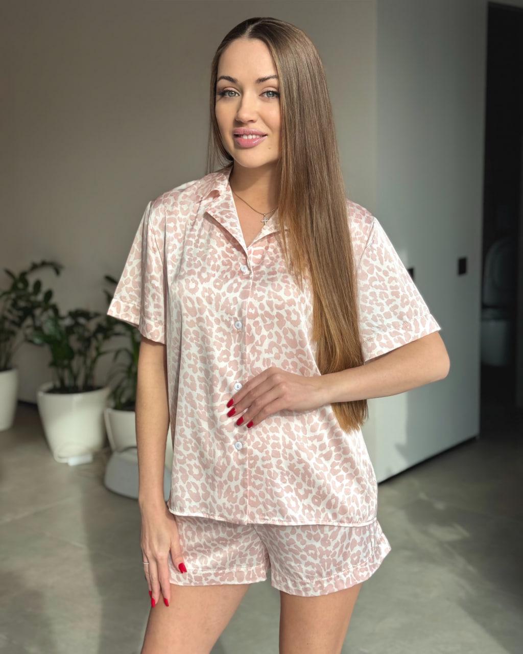 Пижама женская из шелка Армани Сафари рубашка и шорты L Пудровый (2910474466)