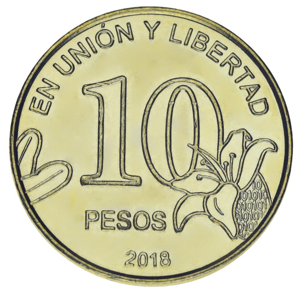 Коллекционная монета Аргентина 10 песо 2018 VF-AU Дерево Калден (М02763)