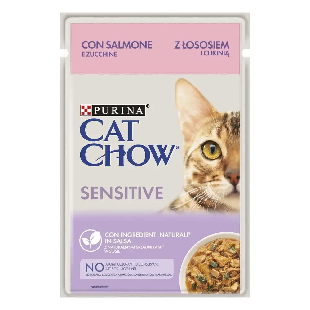 Вологий корм для котів Cat Chow Sensetive pouch лосось та кабачок 85 г (8445290426574)