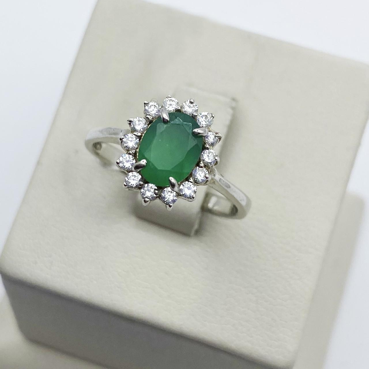 Кольцо серебряное с зеленым агатом р. 18,5 3,36 г (1994457740)