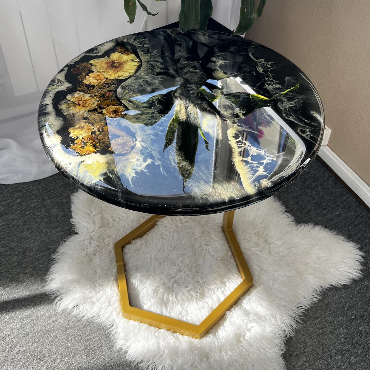 Столик журнальный круглый из эпоксидной смолы с сухоцветами APOLLO-22 100х100 см