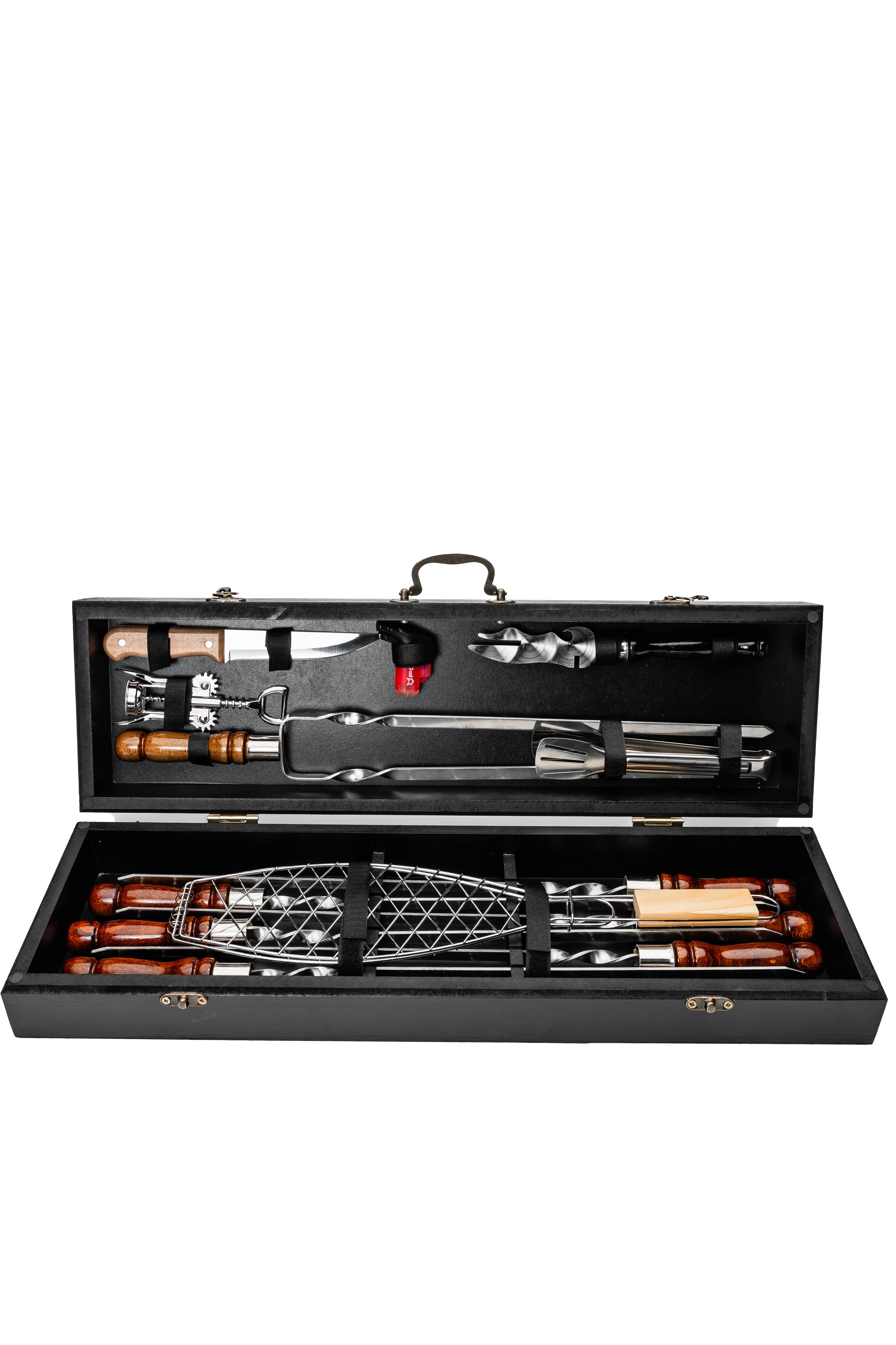 Набор шампуров подарочный Бык EK-0017 в деревянном кейсе