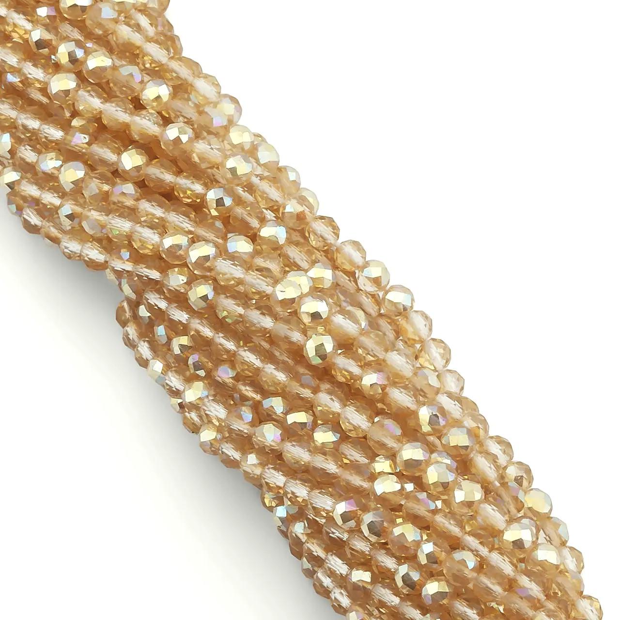 Бусины Шпинель огранка круглая АВ 2 мм 200 шт. нить 37 см Золотистый (БШ0002к54)