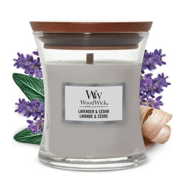 Свеча ароматическая Woodwick Medium Lavender&Cedar с ароматом лаванды и кипариса 275 г (5038581103006)
