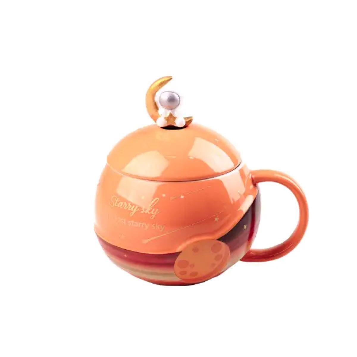 Чашка керамическая Lighthouse 400 мл с крышкой и ложкой Оранжевый (LG-20140)