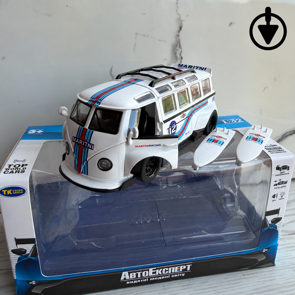 Модель коллекционная металлическая Volkswagen T1 Bus 1:32 свет фар/звук/с открывающейся дверью 14,5 см Белый (38338116)
