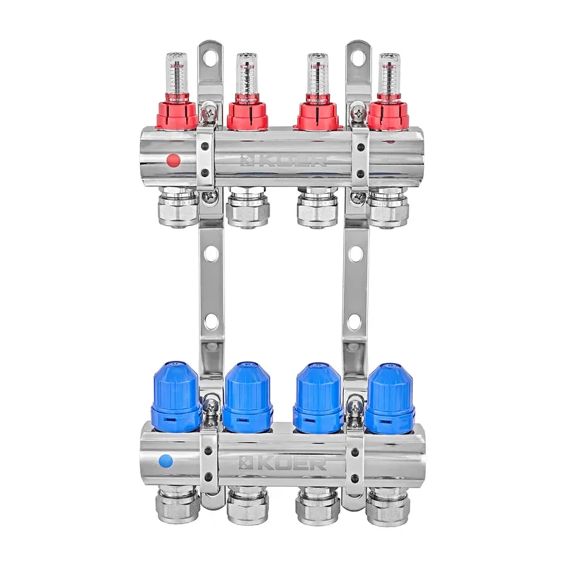 Коллекторный блок с расходомерами и евроконусами KOER KR.1210-4 1"x4 WAYS (KR5266) Коллекторный блок с расходомерами и евроконусами KOER KR.1210-4 1"x4 WAYS (KR5266)