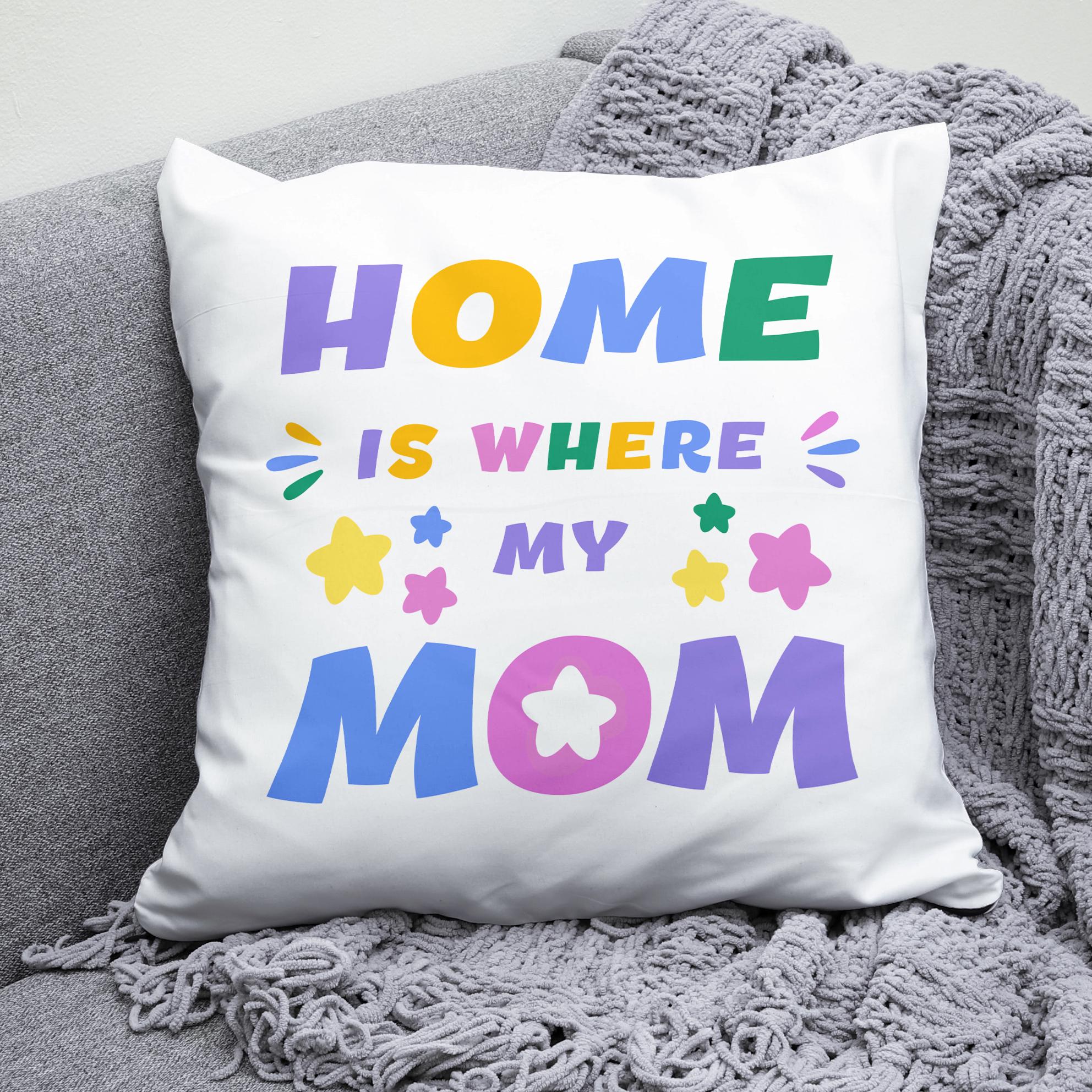 Плюшевая подушка квадрат с принтом "Home where is my mom"