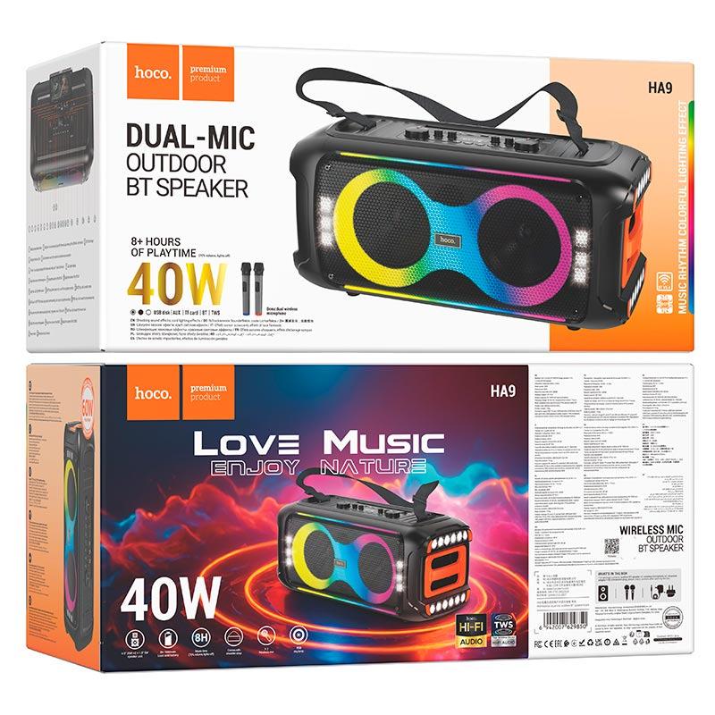 Портативна Bluetooth-колонка з караоке Hoco HA9 Kayman dual-mic outdoor BT speaker з мікрофоном 40 Вт Чорний - фото 7