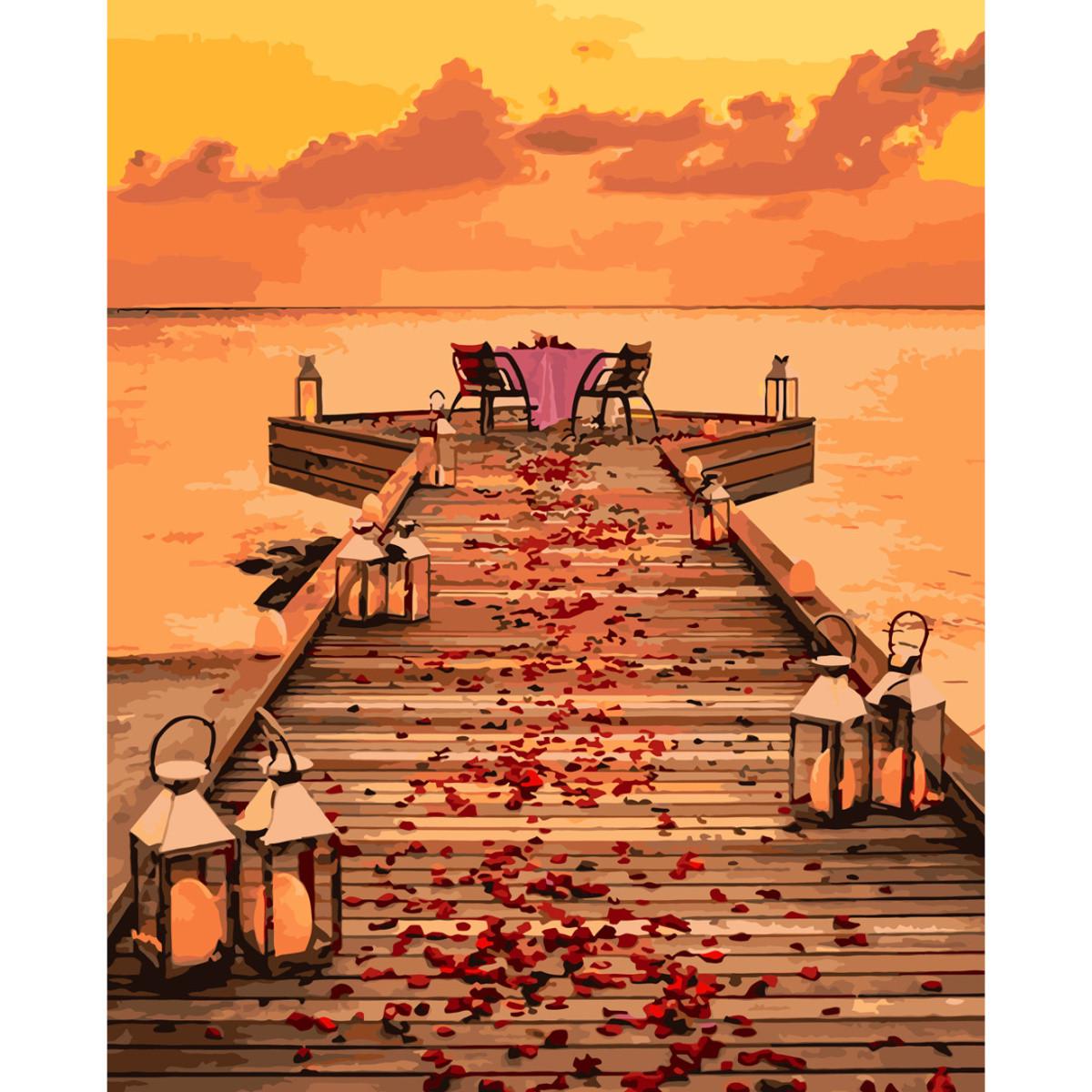 Картина по номерам Strateg Премиум Романтика на пирсе с лаком 40х50 см (SY6580)