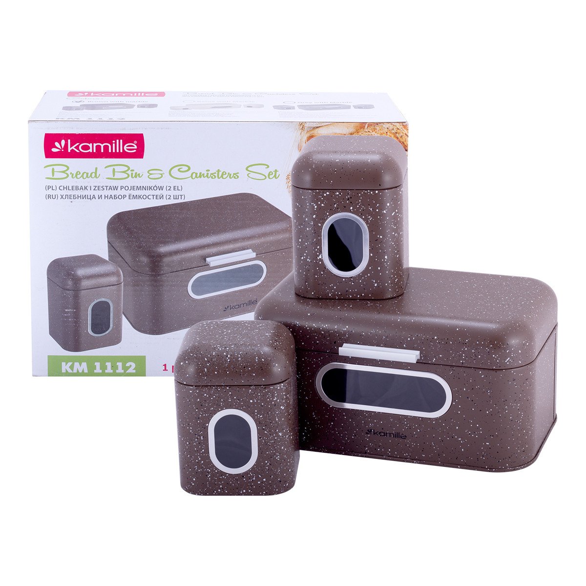 Хлебница Kamille 30 см из нержавеющей стали с 2 емкостями для хранения Коричневый KM-1112KR
