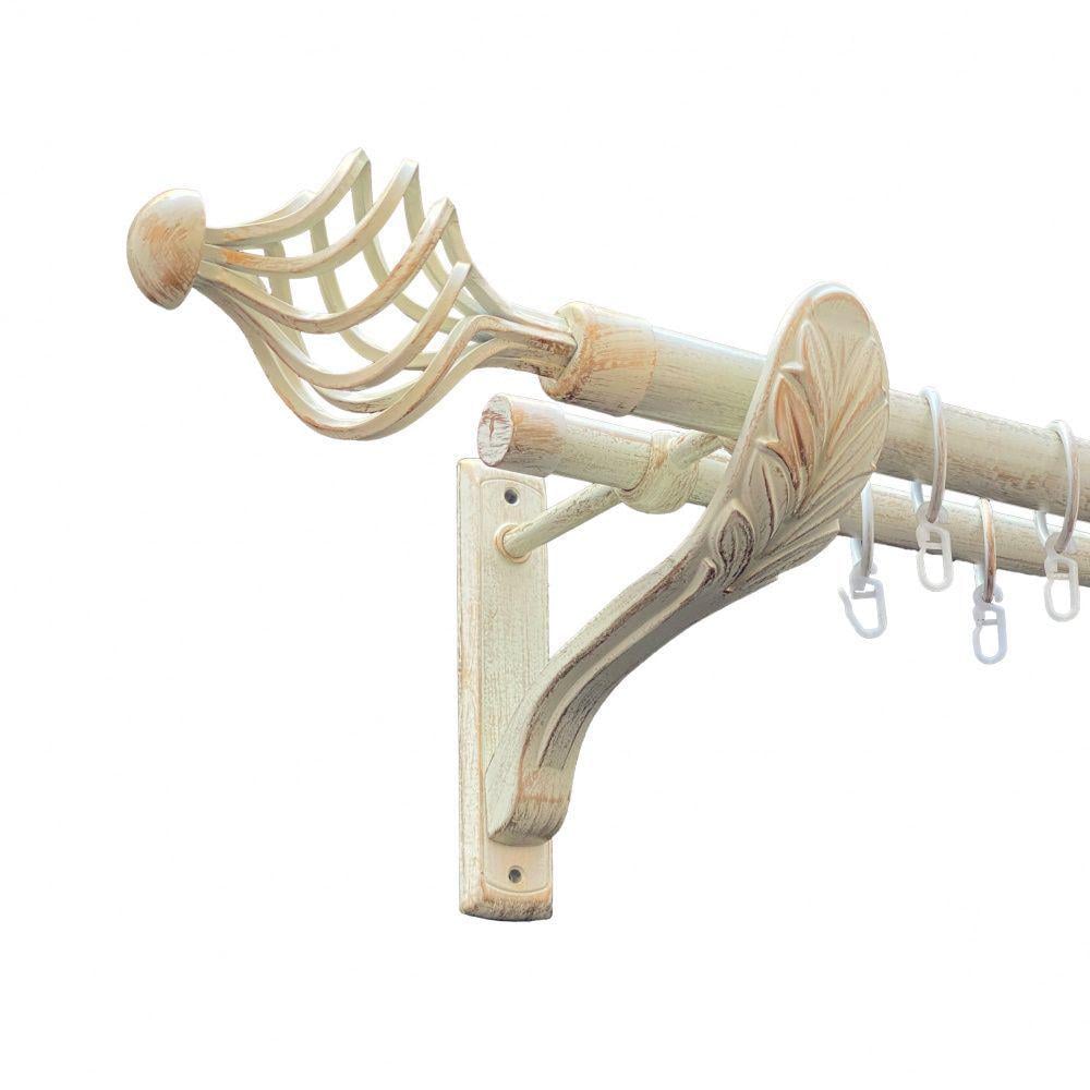 Карниз металлический Orvit Арезо двухрядный ретро/гладкая труба/кольцо металлическое Белое Золото 25/19 мм 300 см (00-00010561)