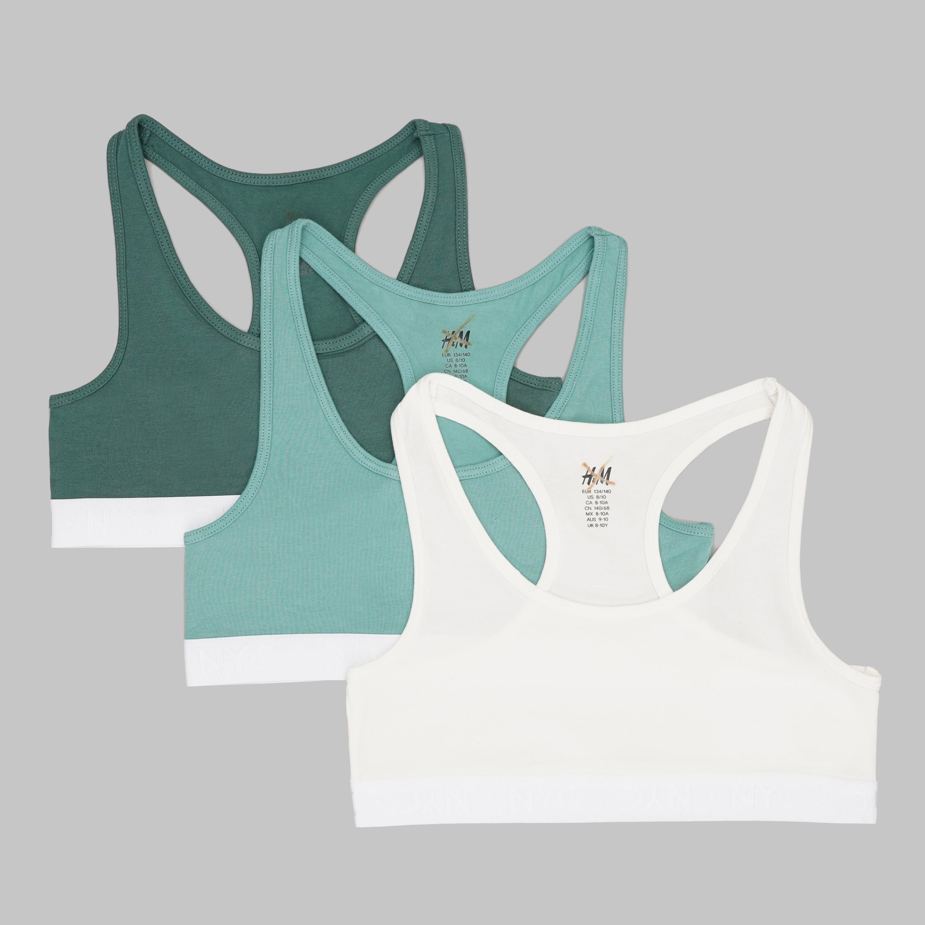 Бюстгальтер-топ H&M 134-140 см 3 шт. Зелено-білий (A2910942256)