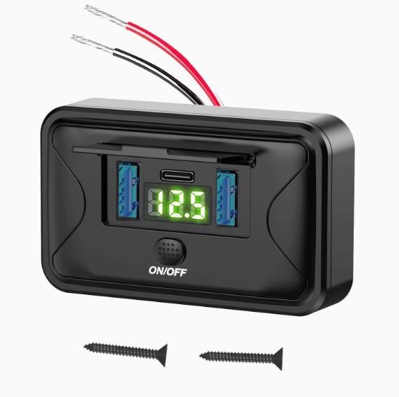 Автомобильная накладная панель со шторкой 2xUSB QC3.0/PD Type-C/вольтметр Зеленый