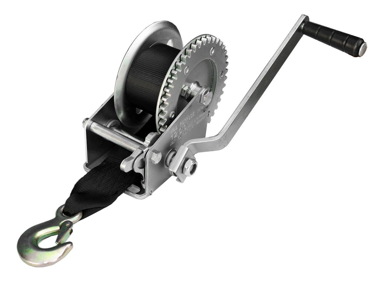 Лебідка автомобільна ручна оцинкована з стрічкою і крюком 1200Lbs