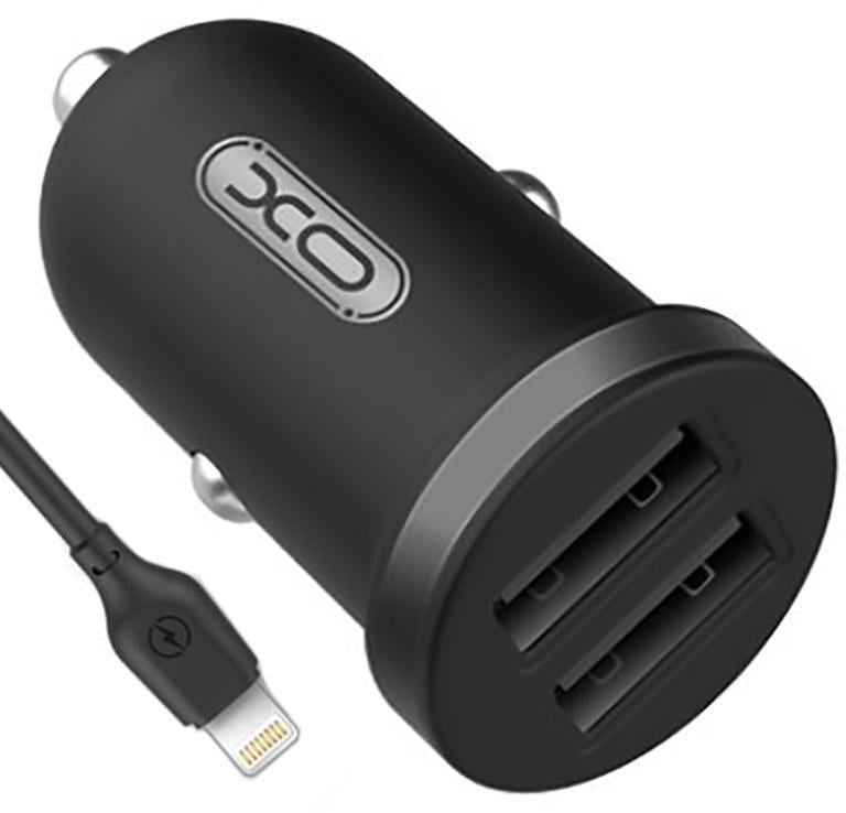 Устройство зарядное автомобильное Xo TZ08 2 USB 2,1A кабель Lightning Black (17727)
