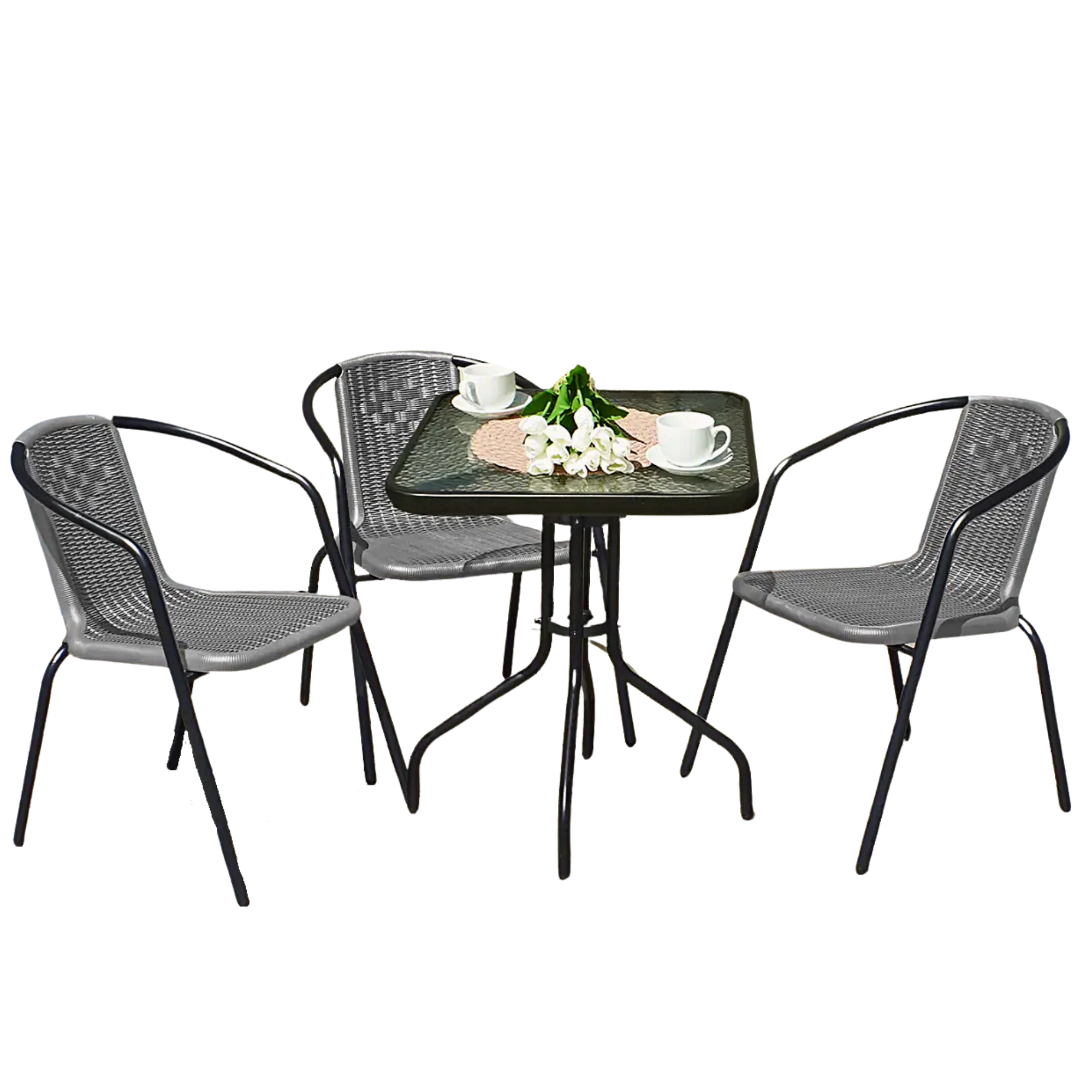 Набор садовой мебели Jumi Bistro-3S из искусственного ротанга 3 стула/стол квадратный 60х60 см Серый