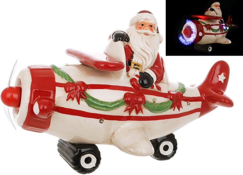 Фигурка музыкальная Санта на самолете с LED-подсветкой 30 см