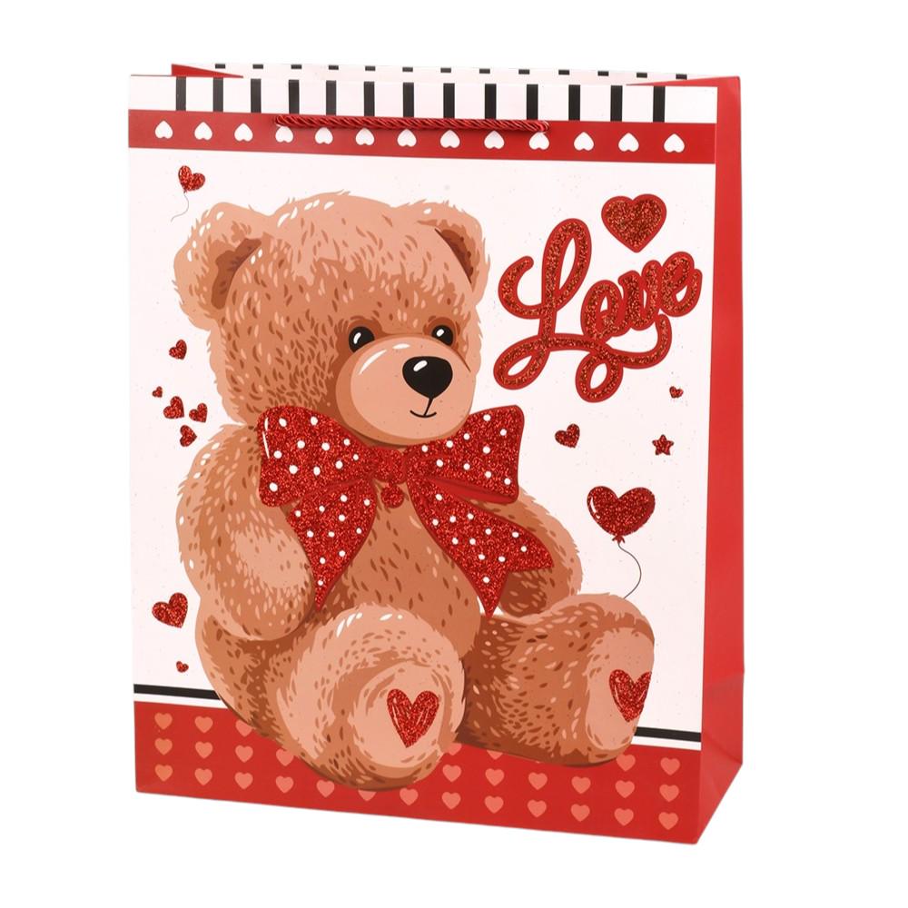 Подарочный пакет Teddy Love R98089-S 18х24х8,5 см Белый с красным (35575338)