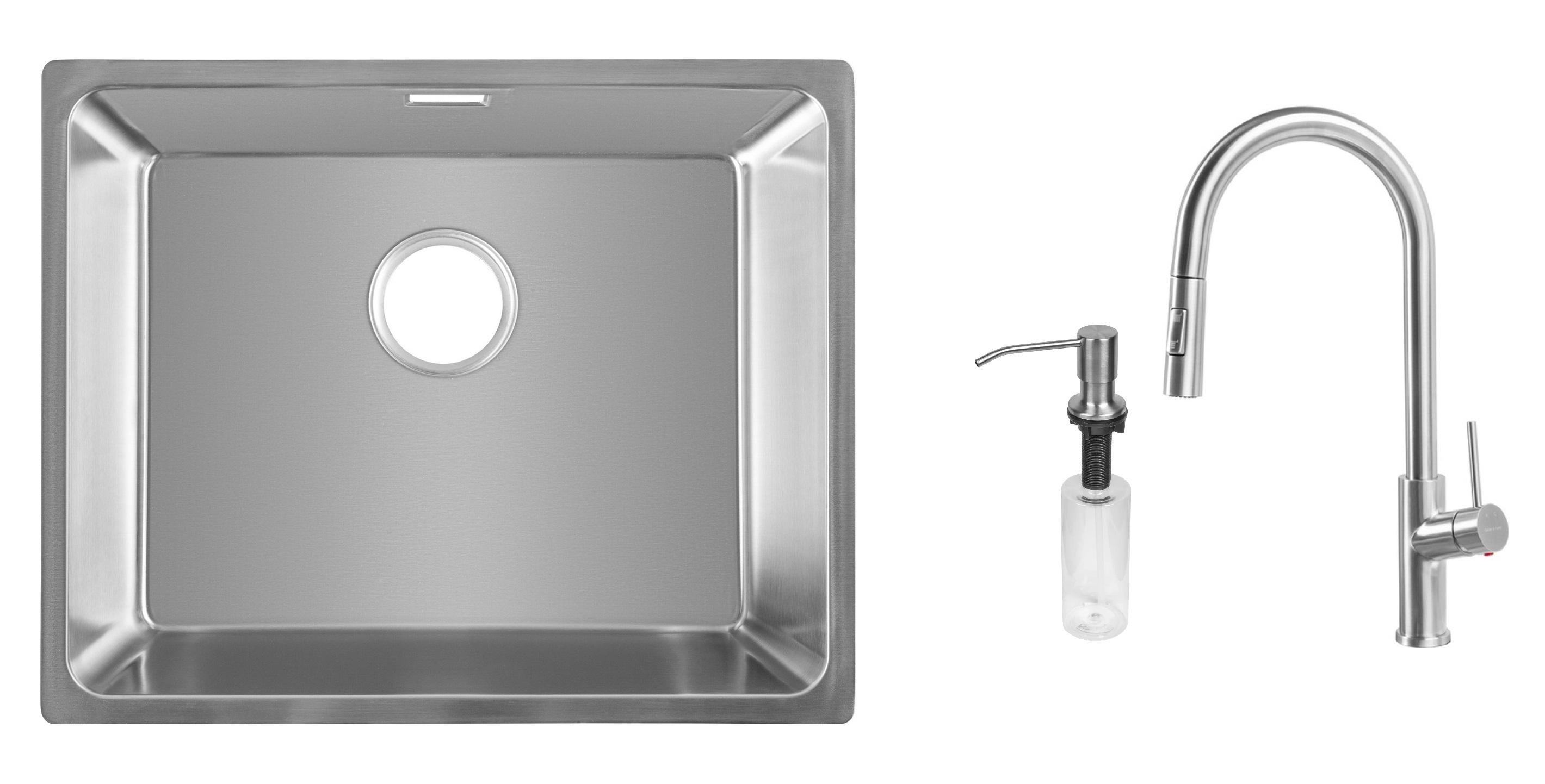 Комплект из кухонной мойки Gunter&Hauer Gera 5420 IX кухонного смесителя Gunter&Hauer MOND Br и дозатора Gunter&Hauer SOAP DISPENSER Inox