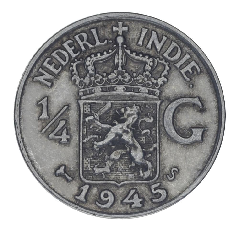 Коллекционная монета Нидерландская Индия 1/4 гульдена 1945 F-VF Ag 720 3,18 г (М22126)