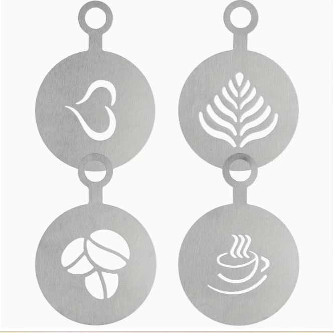 Трафарет для капучино/лате-арт із нержавіючої сталі для бариста 4 шт. (Н-625/1)