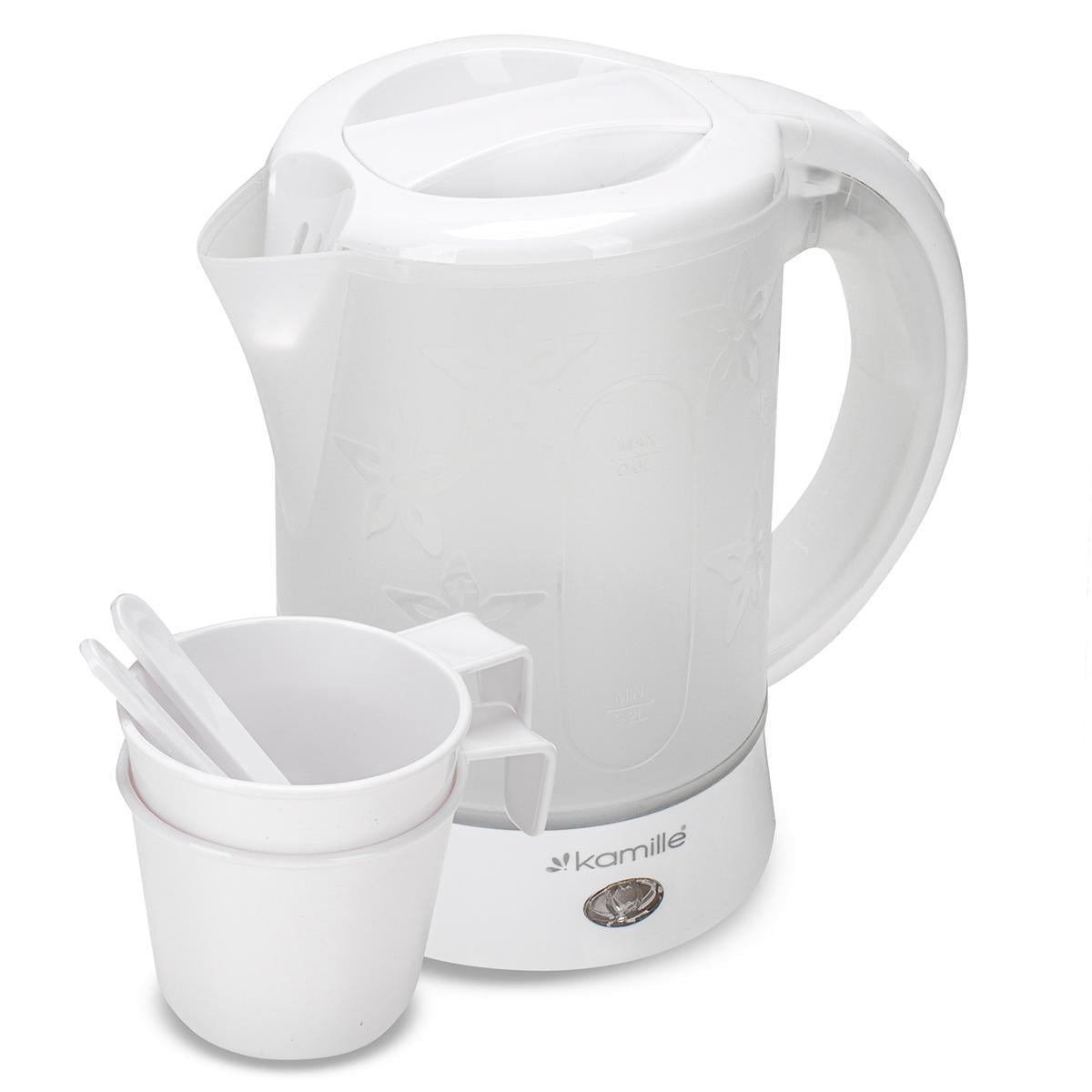 Электрочайник дорожный Kamille KM-1718A пластиковый с кружками и ложками 650 W 0,6 л Белый (124-84-1718A)