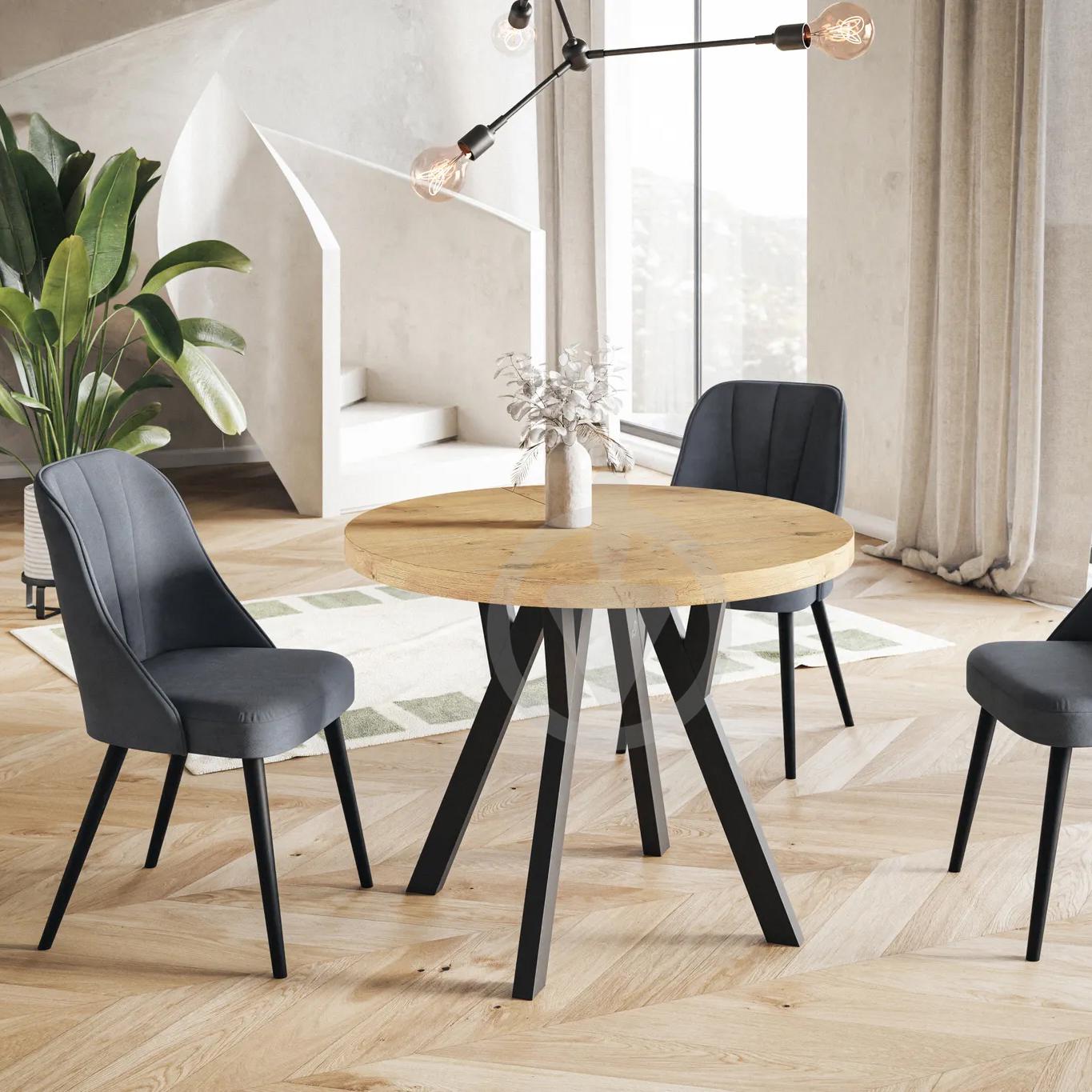 Стол кухонный круглый RoMax Lite Loft 80 см Дуб крафт золотой/Черный - фото 2