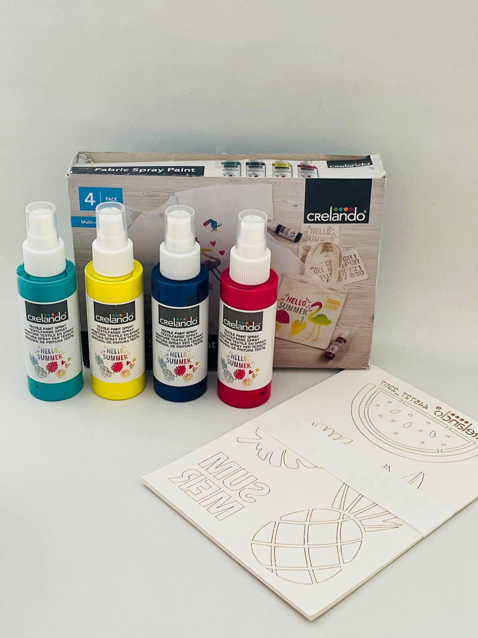 Набір текстильних фарб-спреїв Crelando 4 флакони по 100 мл та шаблони Літо (26914267)