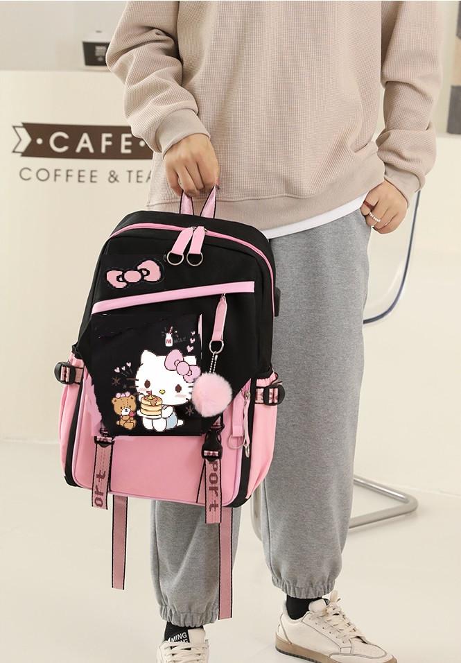 Шкільний підлітковий рюкзак з USB і хутряним помпоном для дівчинки Kitty (1913459260) - фото 3 Шкільний підлітковий рюкзак з USB і хутряним помпоном для дівчинки Kitty (1913459260) - фото 3