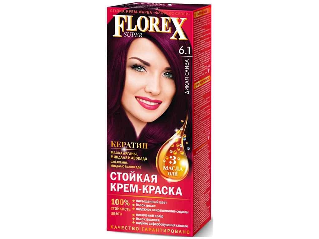 Крем-краска для волос Florex КЕРАТИН 6.1 Дикая слива 120 мл
