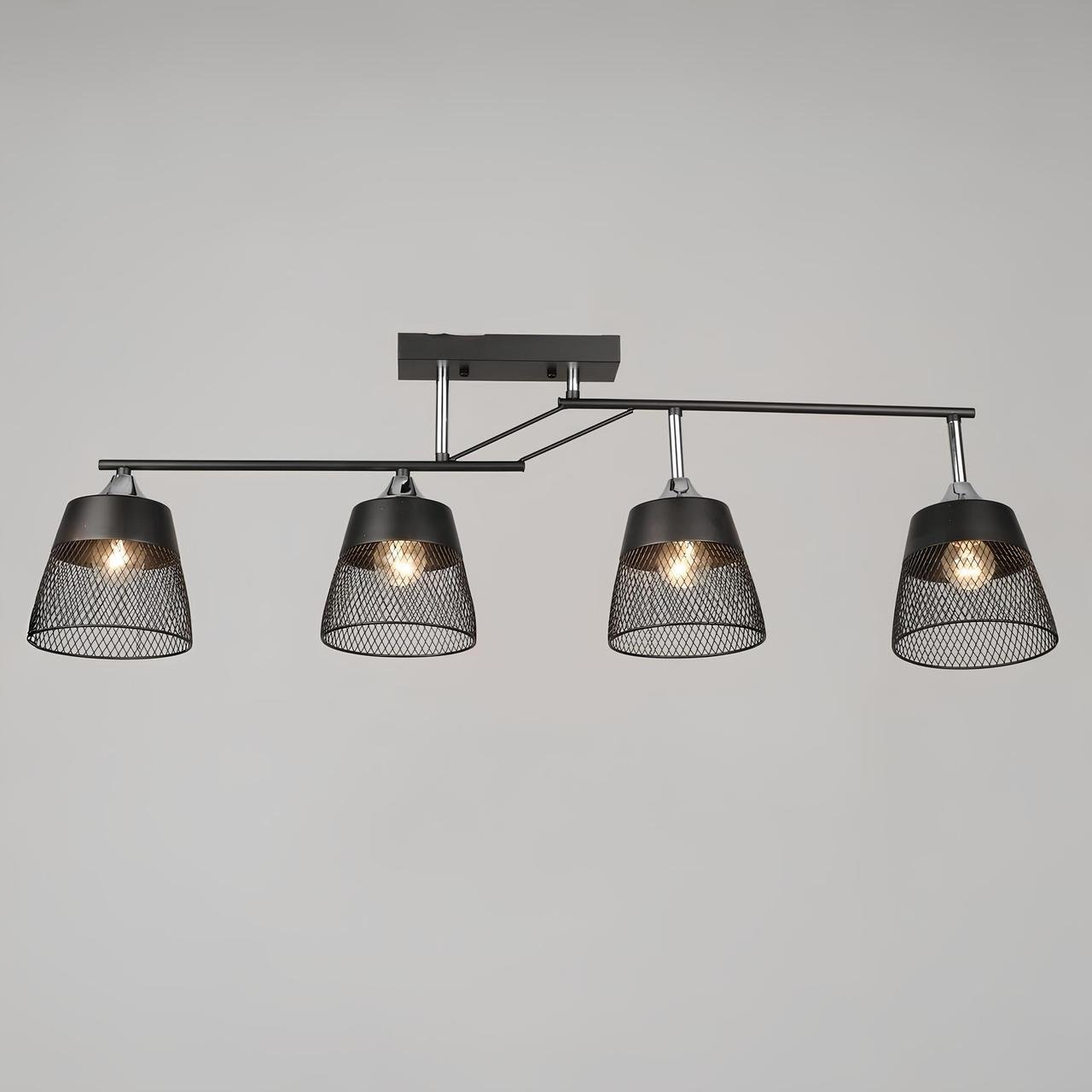 Люстра Valeso на четыре плафона в сетку под лампу Е27 Черный/Хром (B K2324/4 BK+CH)