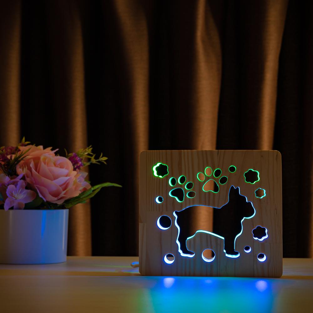 Светильник-ночник ArtEco Light Собака бульдожка из дерева двойной свет (1020384)