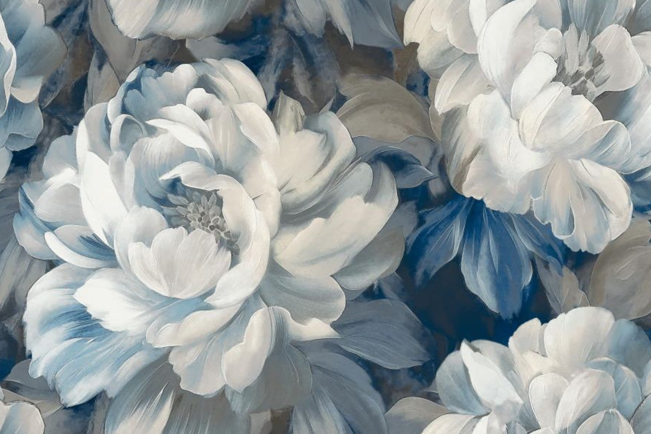 Обои флизелиновые GrandecoLife Jenny A79405 Декор винил горячего тиснения 1,06х10,05 м Белый лазурь