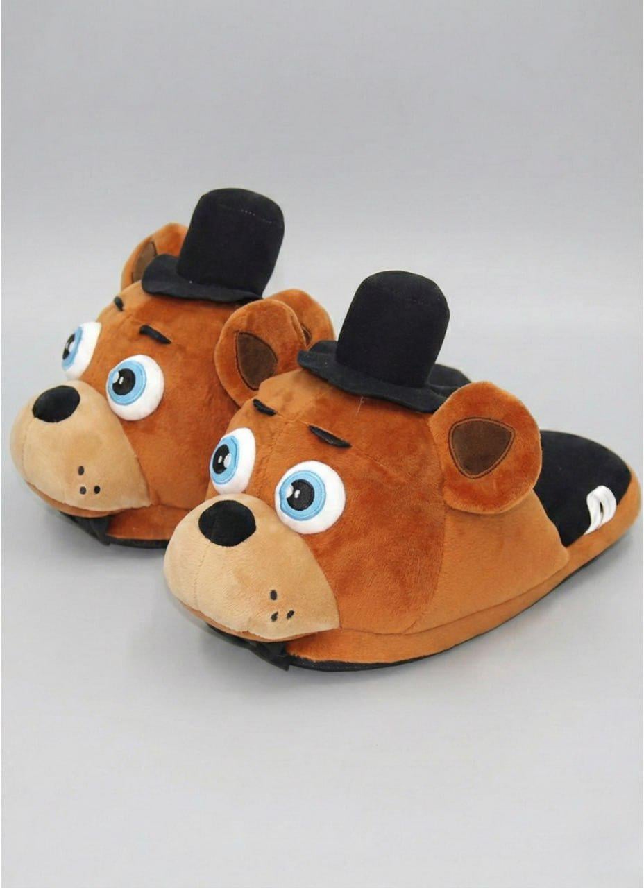 Тапочки домашние кигуруми Медведь Фредди со шляпой и антискользящей подошвой р. 35-42 Коричневый (3169)