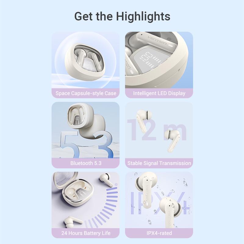 Навушники бездротові Vention Air A01 Bluetooth 5.3 TWS 24 год LED 10 мм AAC/SBC Hi-Fi водонепроникні IPX4 Чорний (NBMB0) - фото 3